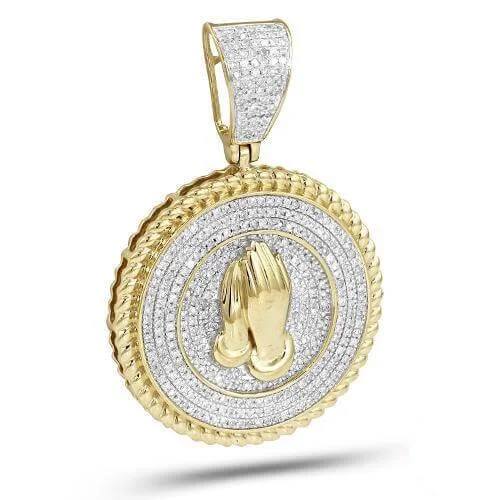 10KY 1.00CTW DIAMOND PRAYING HANDS MEDALLION