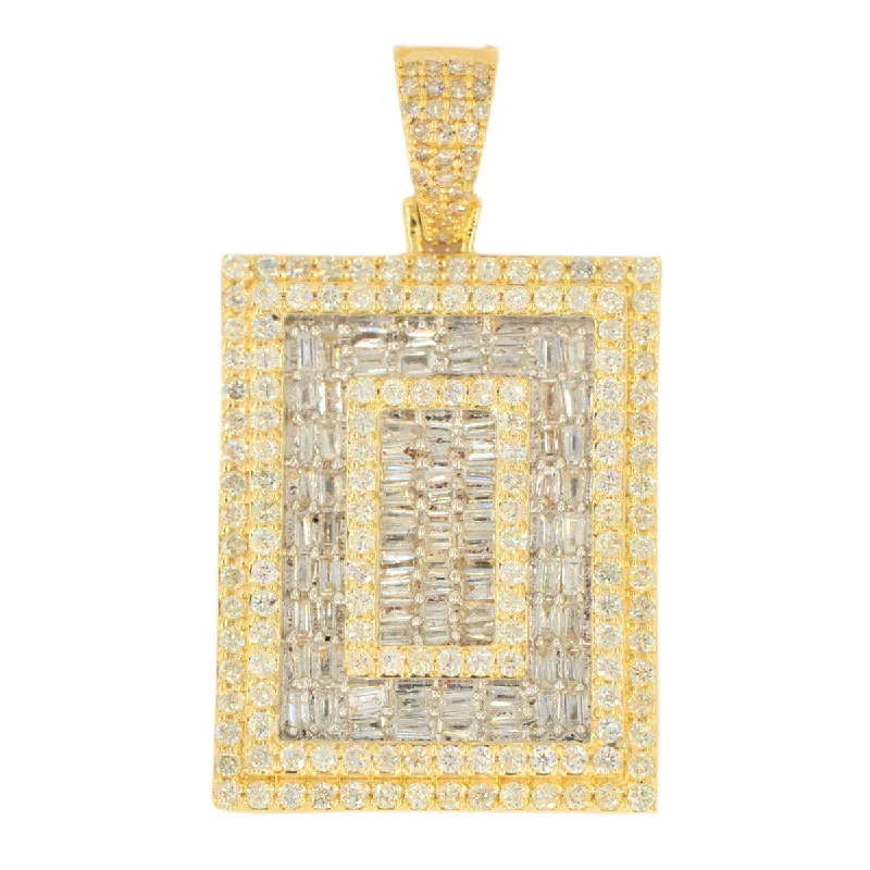 10k Yellow Gold 2.50CTW Round and Baguette Diamond Rectangular Pendant