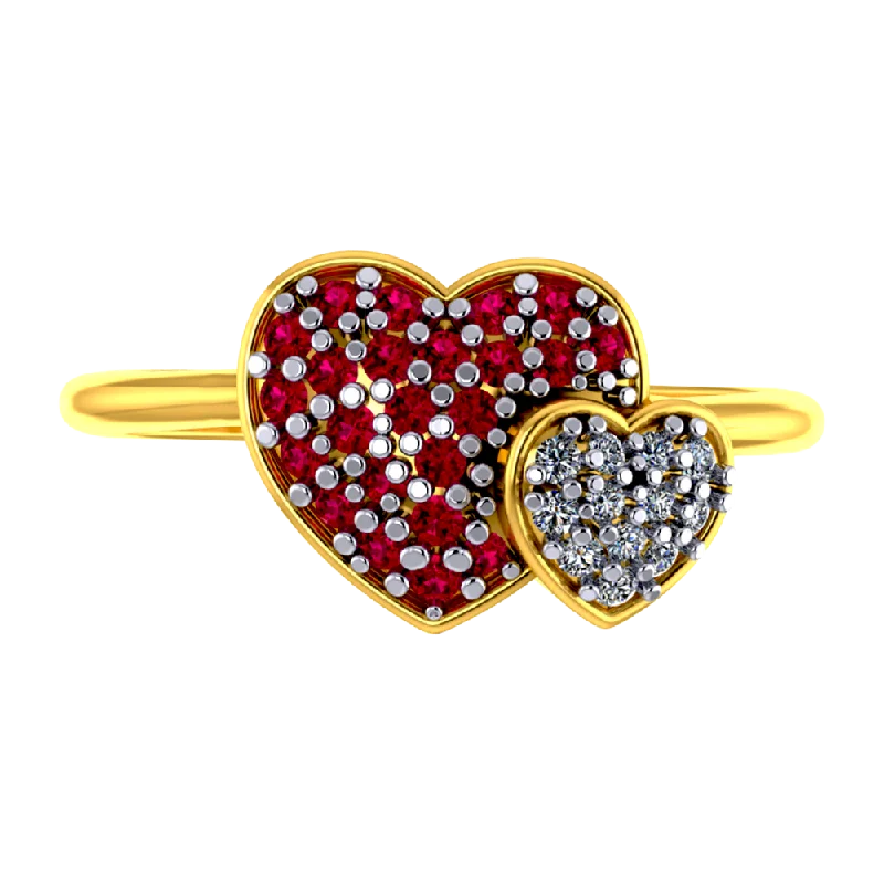 Heart Shaped 18k Diamond Ring With Diamond And Ruby Intricate Detailing