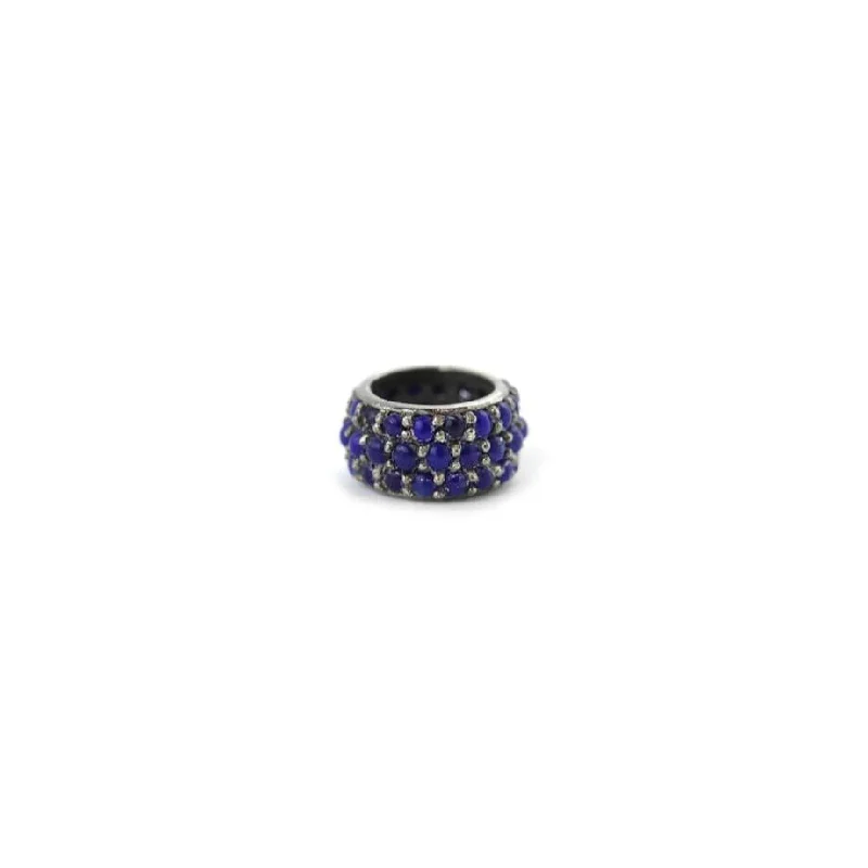 Round Silver Dotted Lapis Spacer