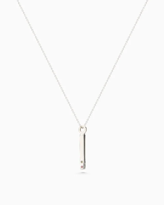 Square Drop Birthstone Pendant | Silver