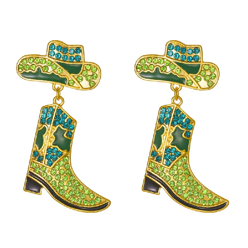 Alloy oil drop inlaid diamond Western cowboy hat boots earrings